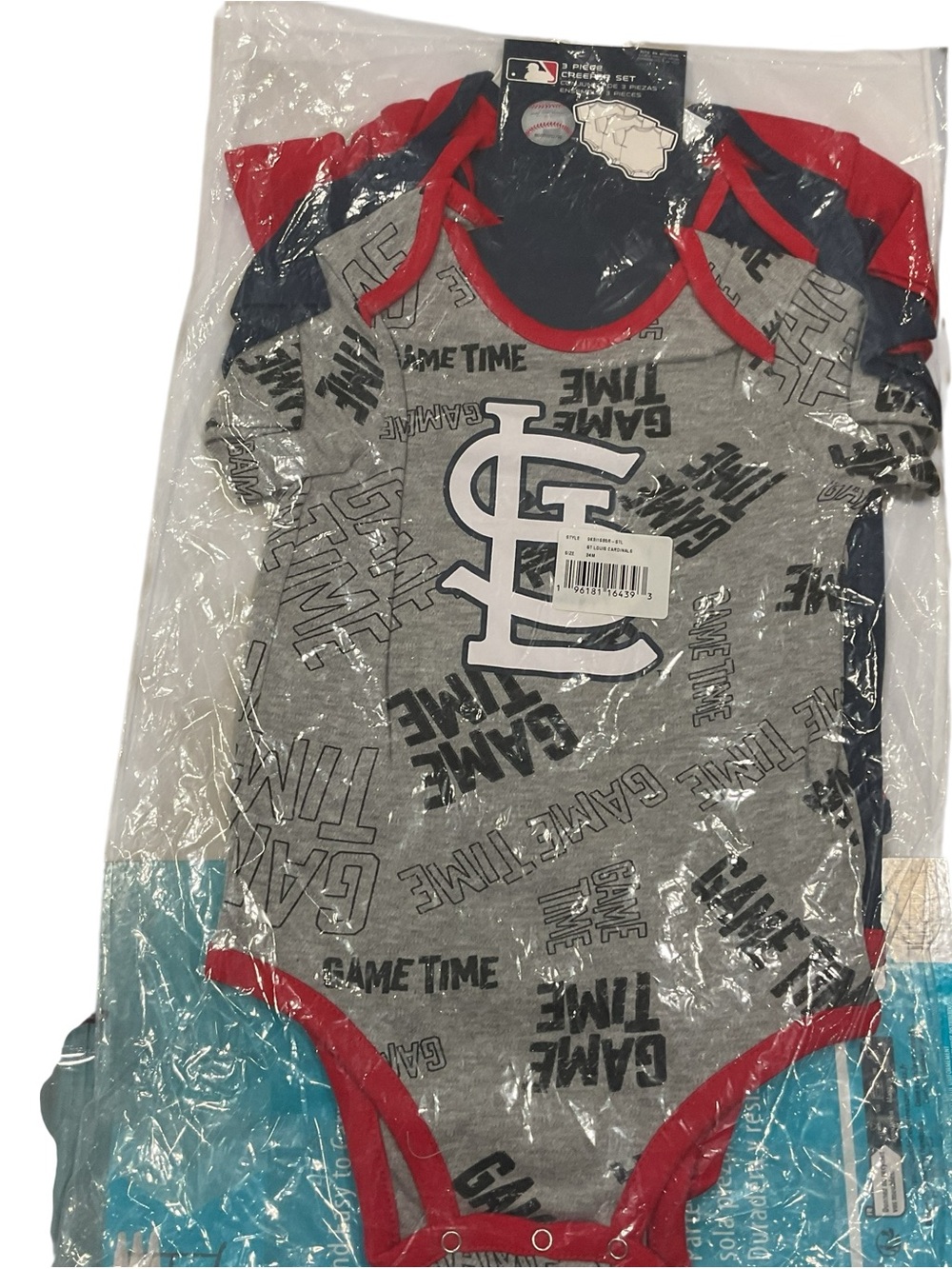 MLB St Louis Cardinals Baby Boys 3 Piece Creeper Set Grey Red Navy 24M NWT